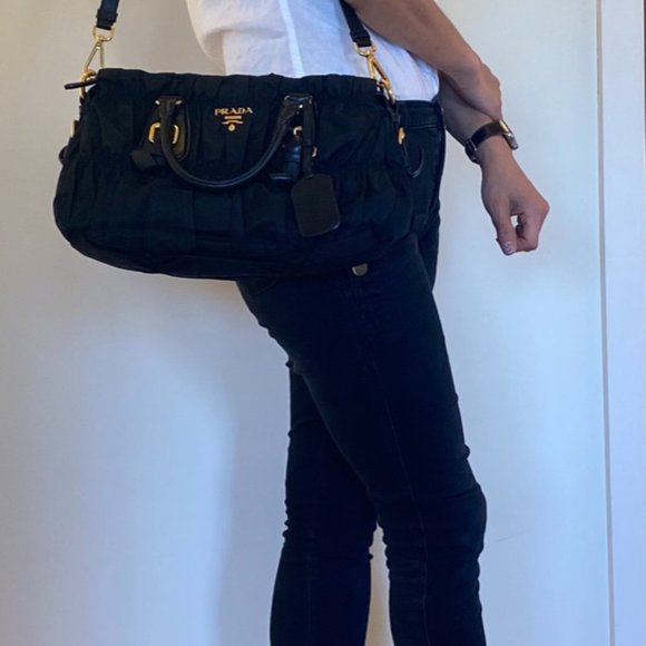 Prada Black Tessuto Gauffre Nylon Ruched bag - Picture 3 of 7